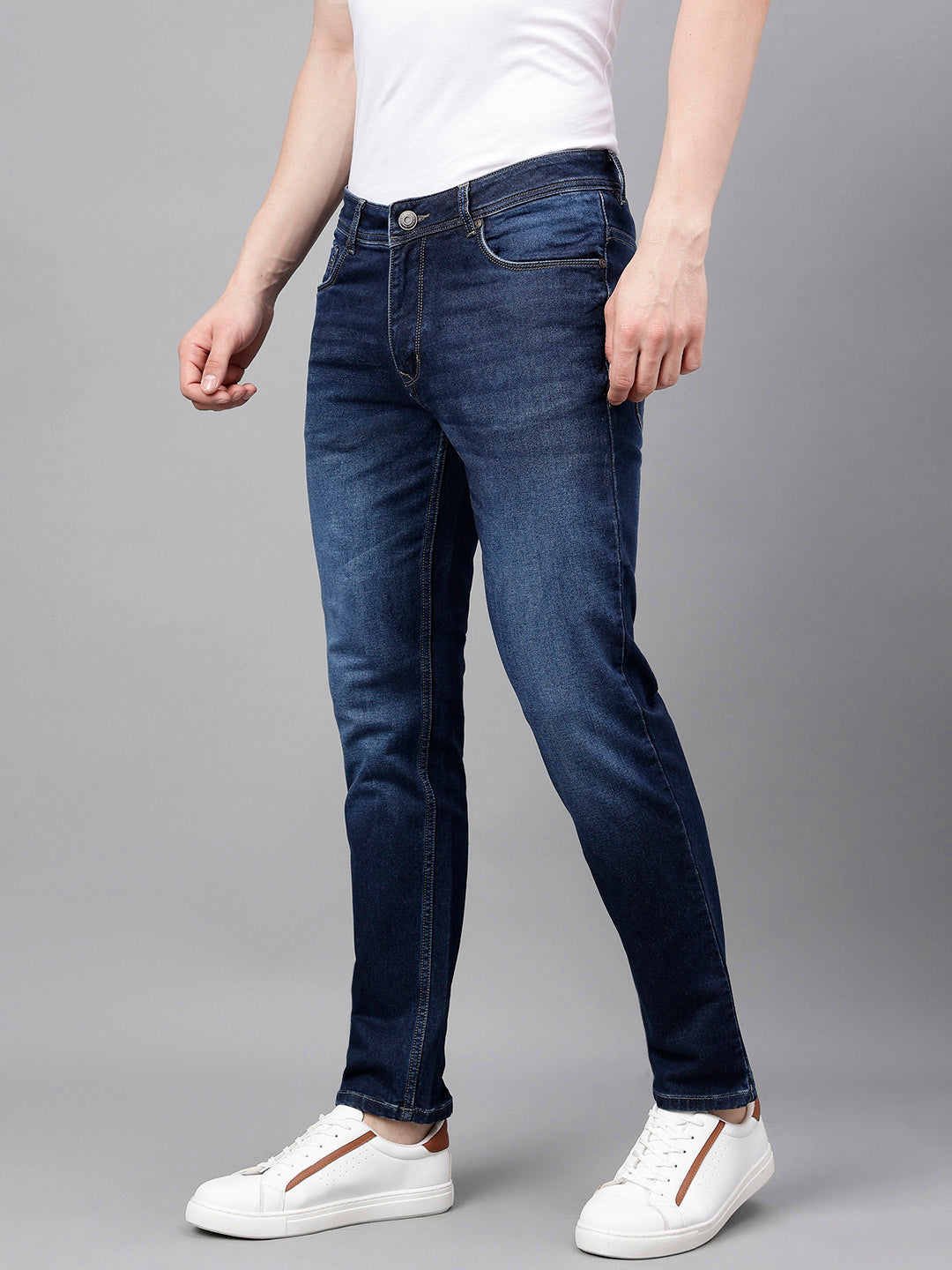 Men Mid Blue Slim Fit Washed Mid Rise Stretchable Jeans