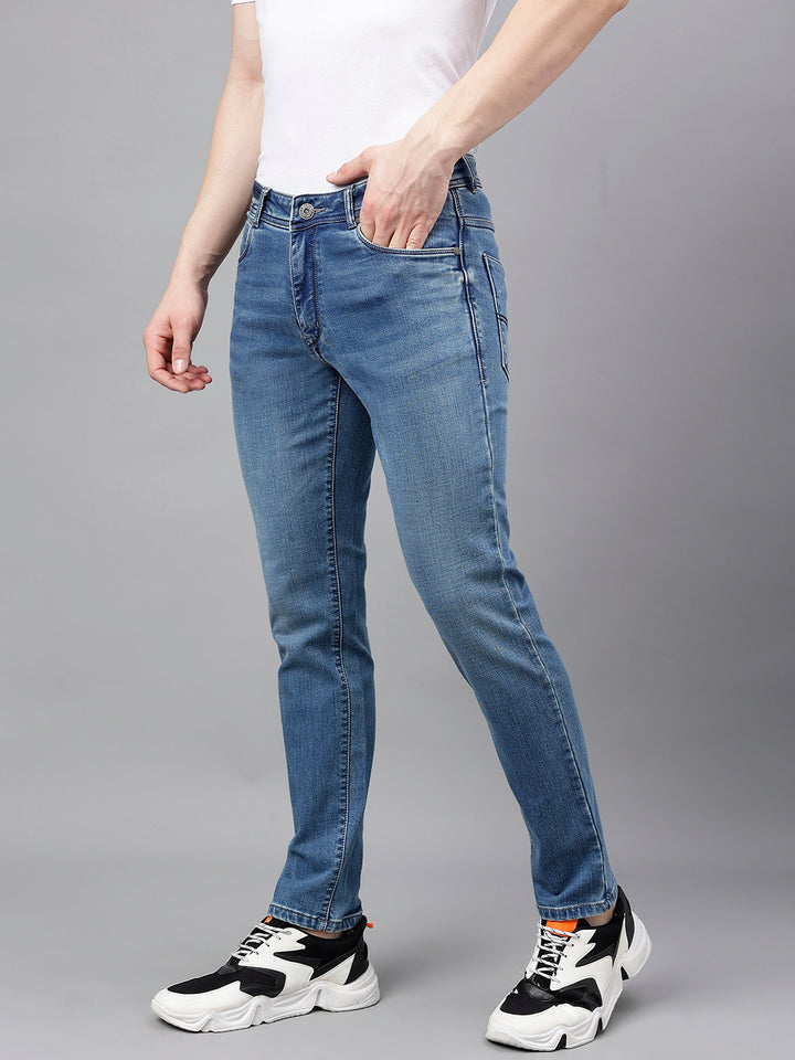 Men Mid Blue Slim Fit Washed Mid Rise Stretchable Jeans