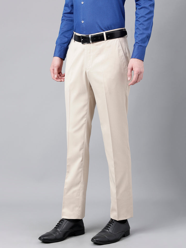 Men Khaki Standard Fit Mid Rise Solid Formal Trouser