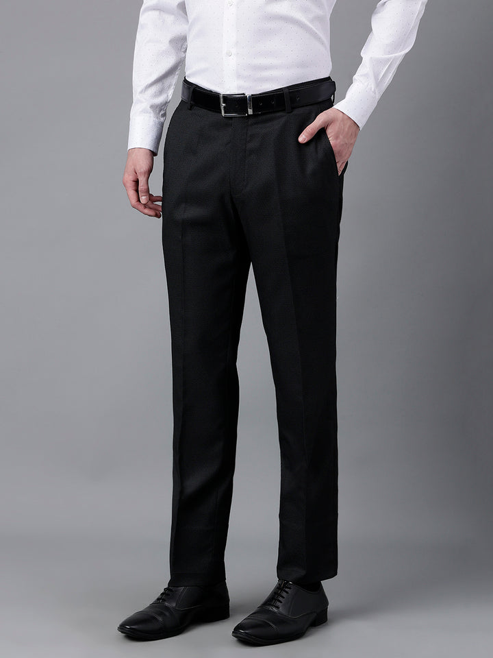 Men Black Standard Fit Mid Rise Solid Formal Trouser