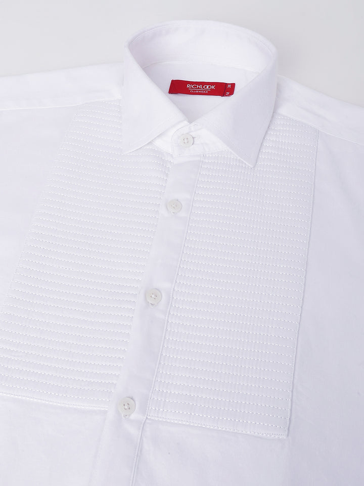 Men White Standard Fit Self Design Club Wear Shirt