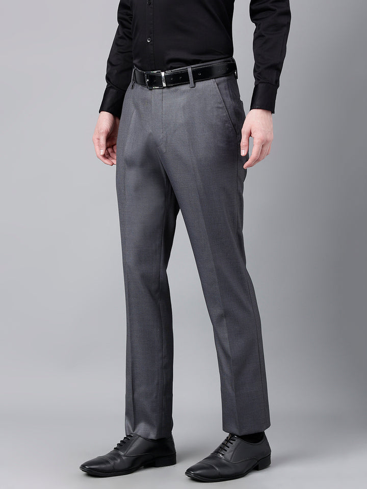 Men Charcoal Standard Fit Mid Rise Solid Formal Trouser