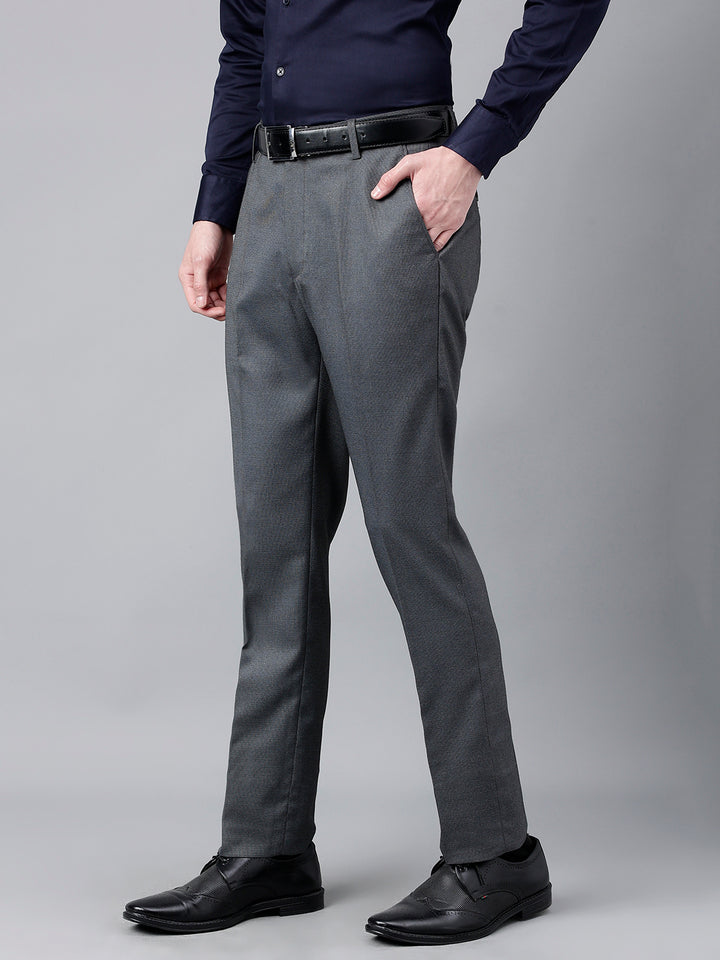 Men Dark Grey Standard Fit Mid Rise Solid Formal Trouser