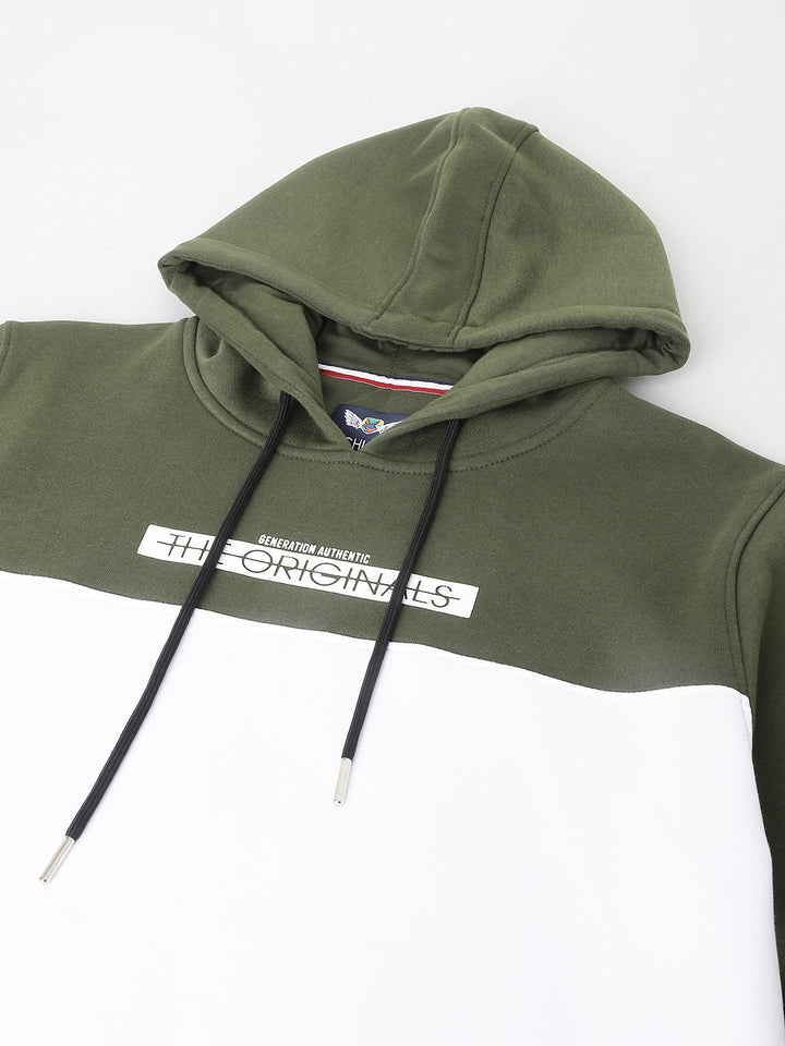 Men Olive Standard Fit Colourblocked Sweat Shirt