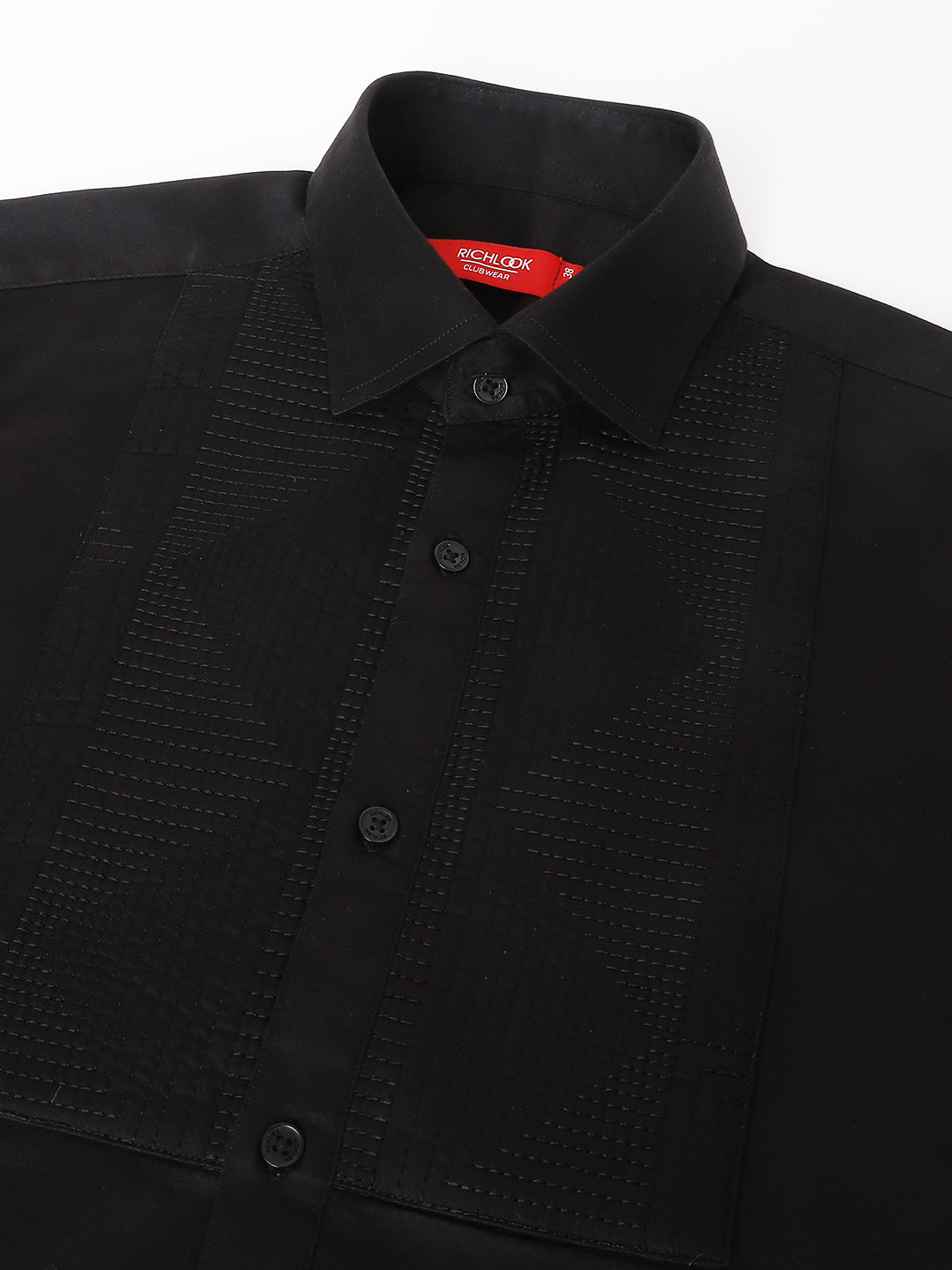 Men Black Standard Fit Self Design Club Wear Shirt