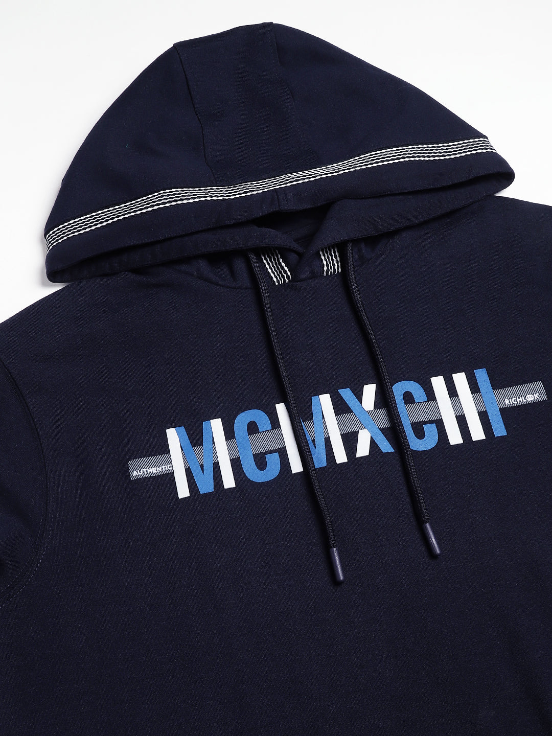 Men Navy Regular Fit Print Hoodie Casual Sweat Shirt