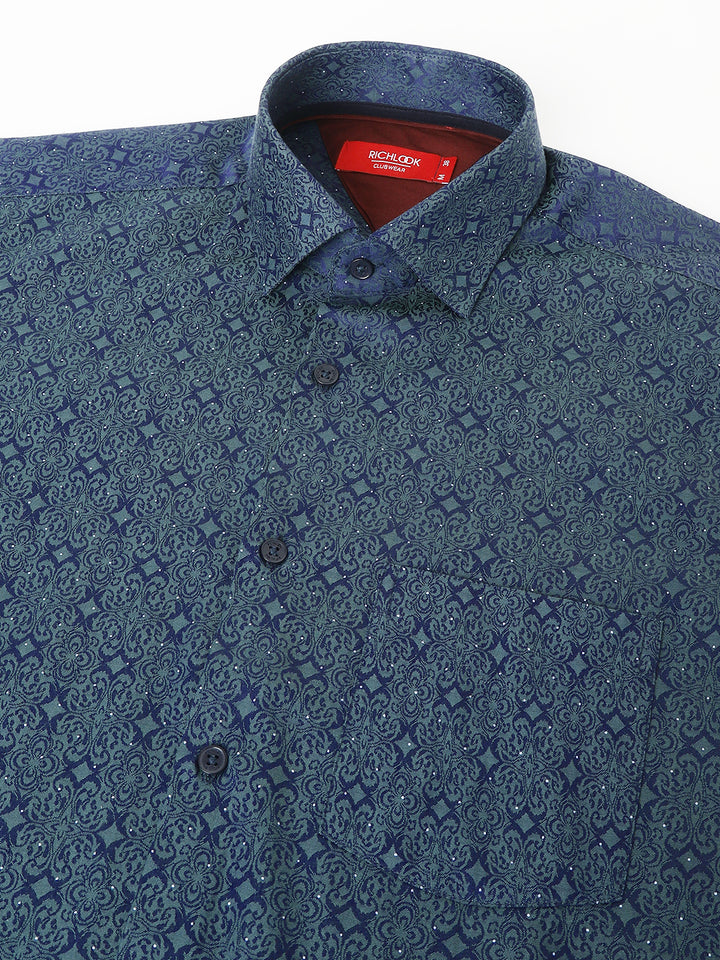 Men Olive Standard Fit Printed Club Wear Shirt