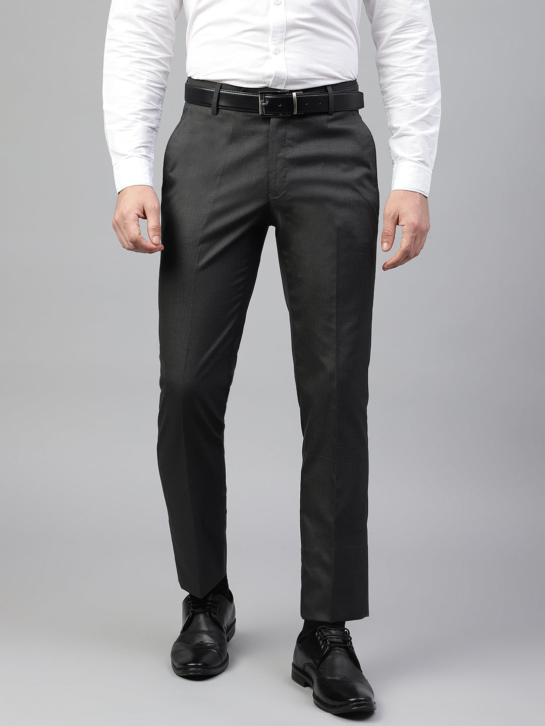 Men Darkgrey Regular Fit Solid Mid Rise Formal Trouser