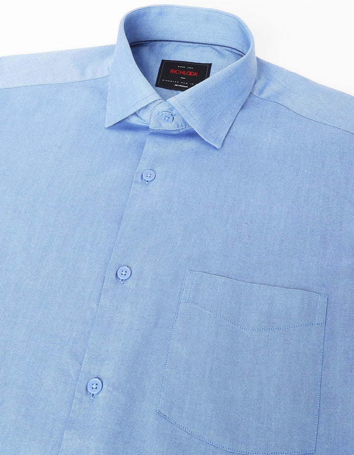 Men Mid Blue Standard Fit Solid Formal Shirt