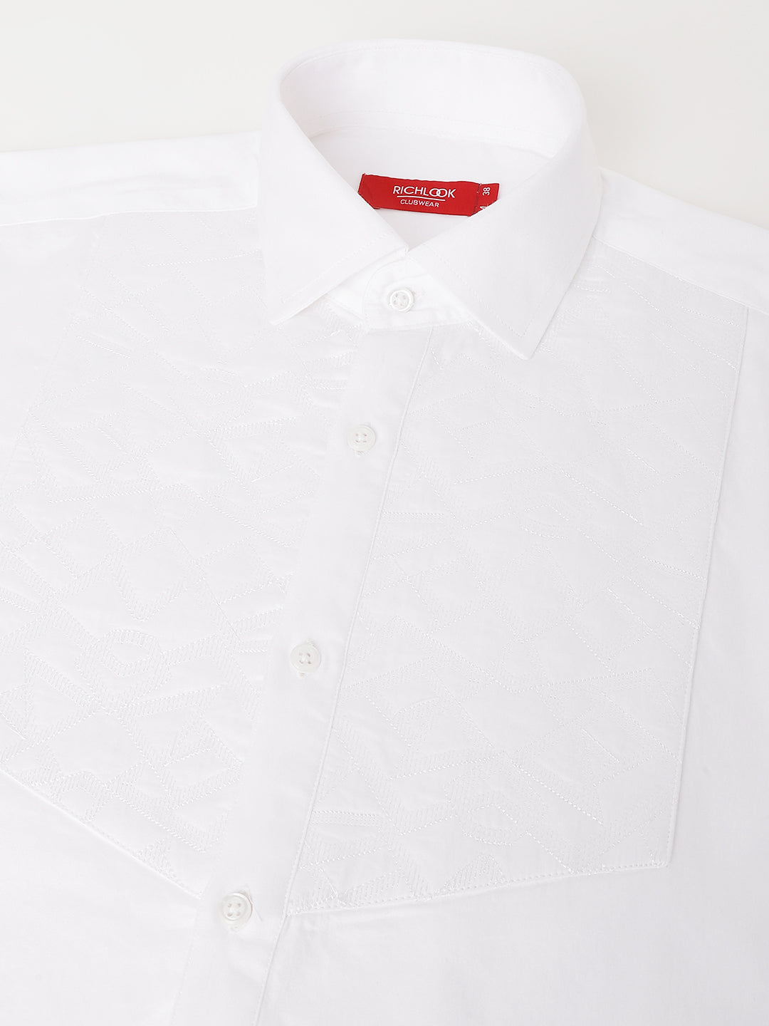 Men White Standard Fit Self Design Club Wear Shirt