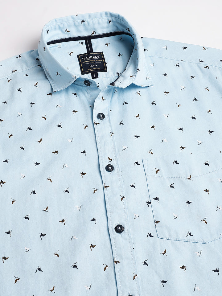 Men Sky Regular Fit Print Spread Collar Casual Shirt