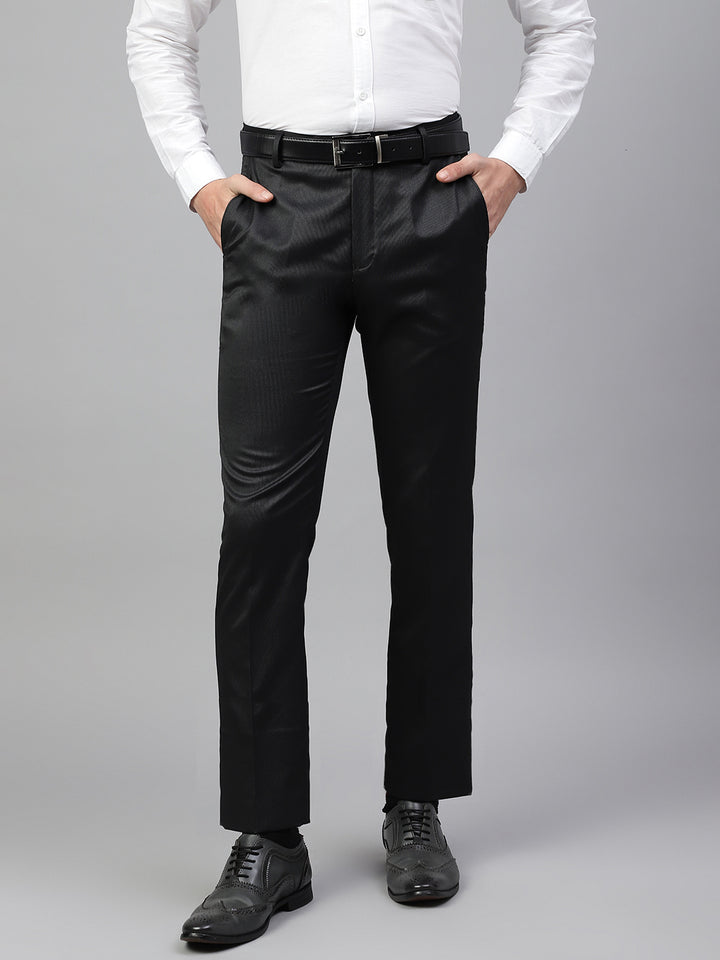 Men Black Regular Fit Solid Mid Rise Formal Trouser