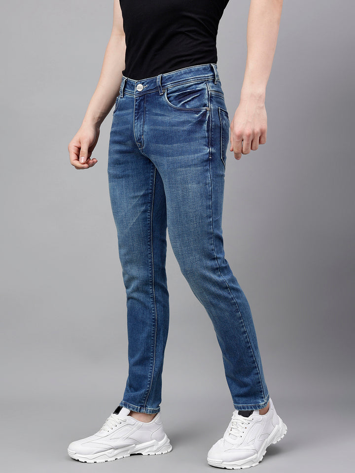 Men Mid Blue Slim Fit Washed Mid Rise Stretchable Jeans