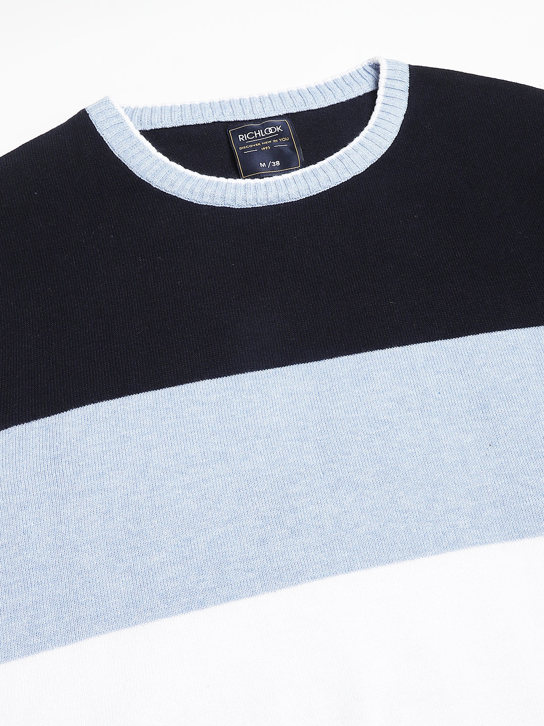 Men Navy Sky Regular Fit Solid Crew Neck Casual Sweater