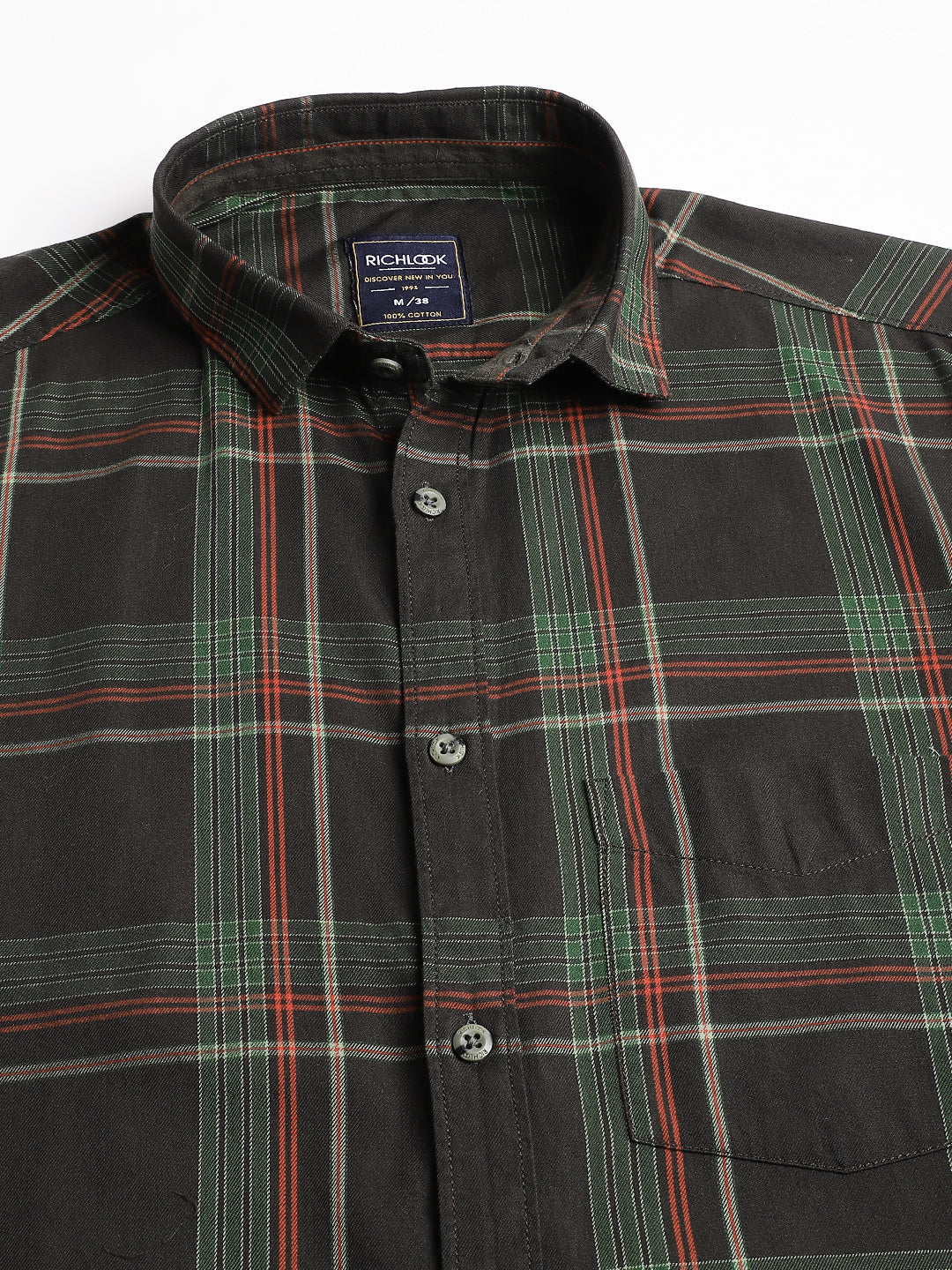 Men Black Green Regular Fit Checkered Spread Collar Casual Shirt