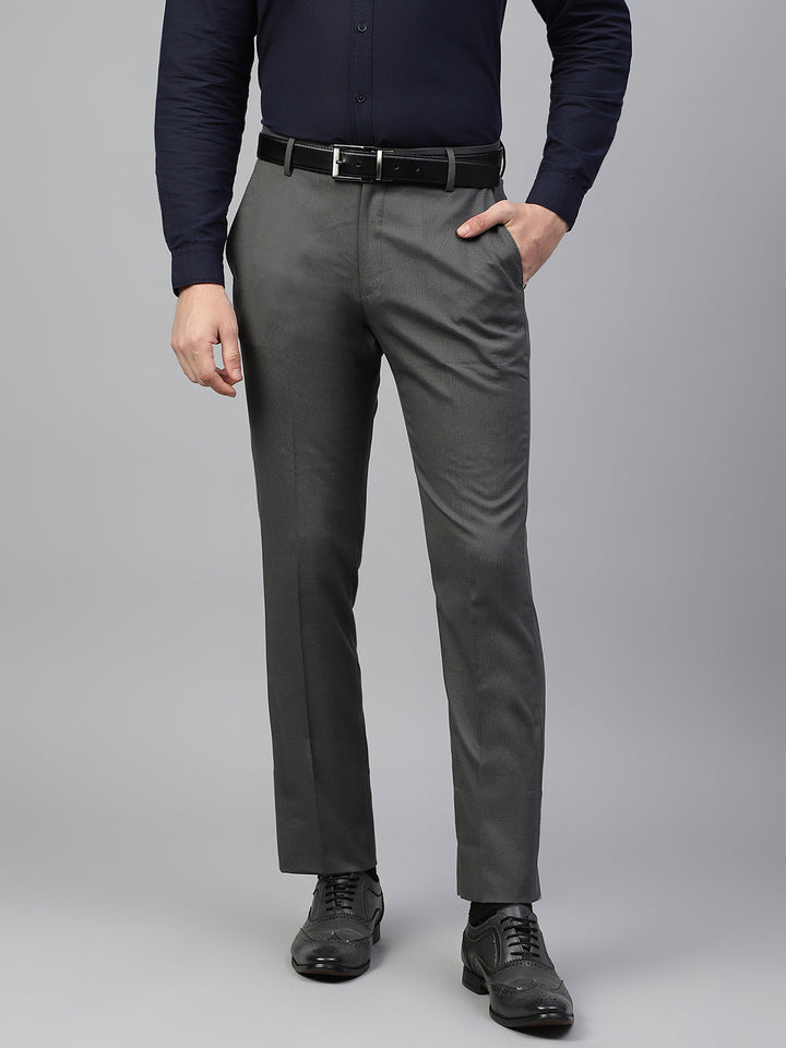 Men Olive Regular Fit Solid Mid Rise Formal Trouser