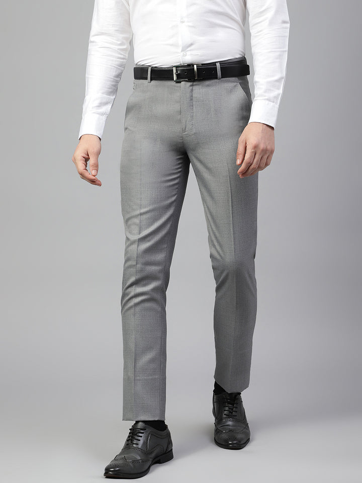 Men Grey Regular Fit Solid Mid Rise Formal Trouser