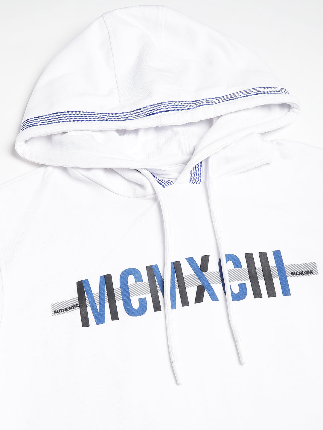 Men White Regular Fit Print Hoodie Casual Sweat Shirt