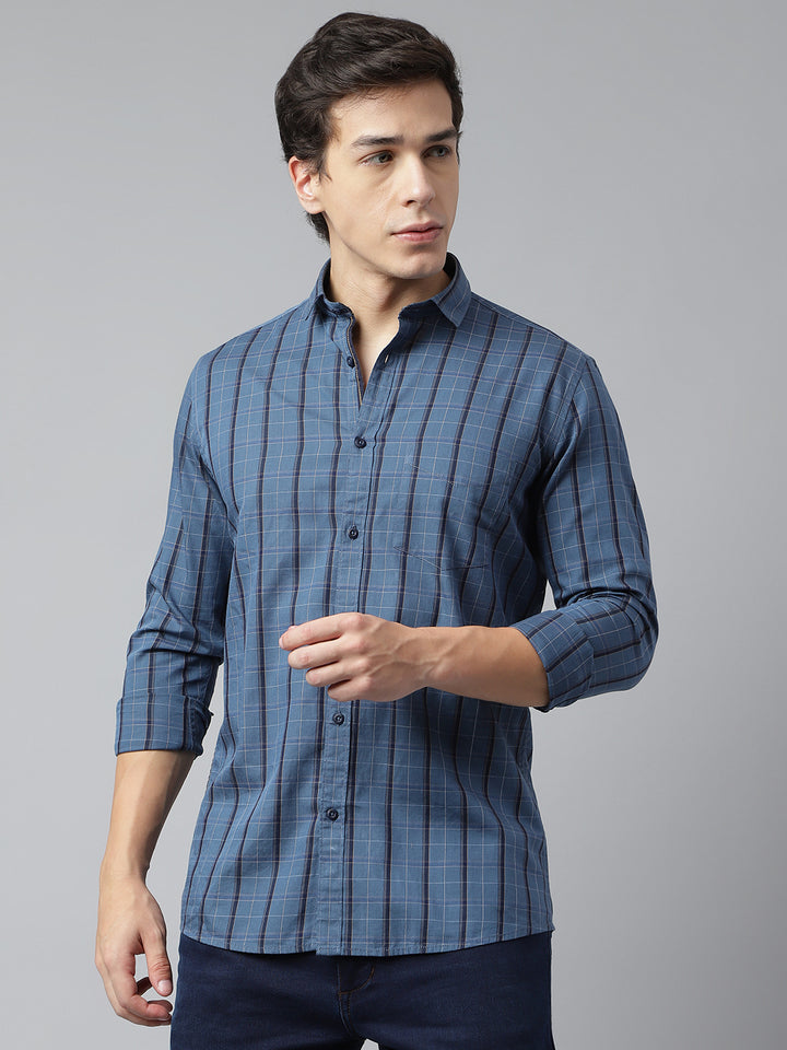 Men Blue Standard Fit Checkered Casual Shirt