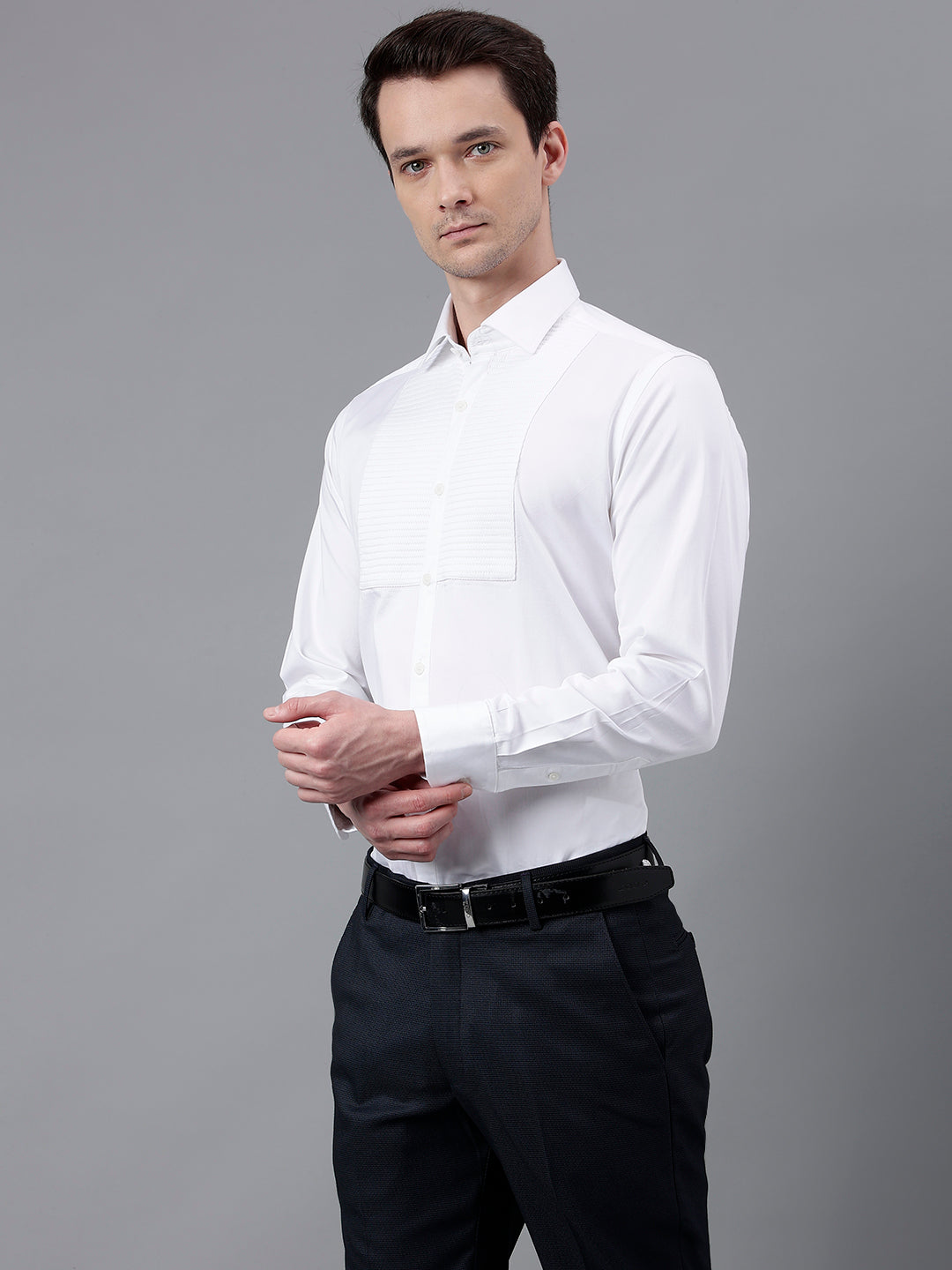 Men White Standard Fit Self Design Club Wear Shirt