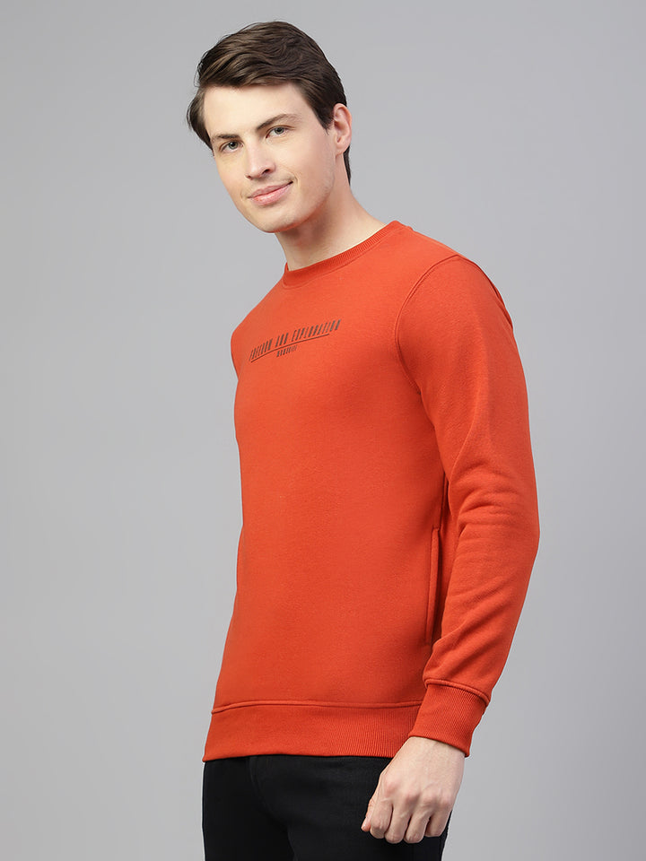 Men Rust Clay Regular Fit Solid Crew Neck Casual Sweat Shirt