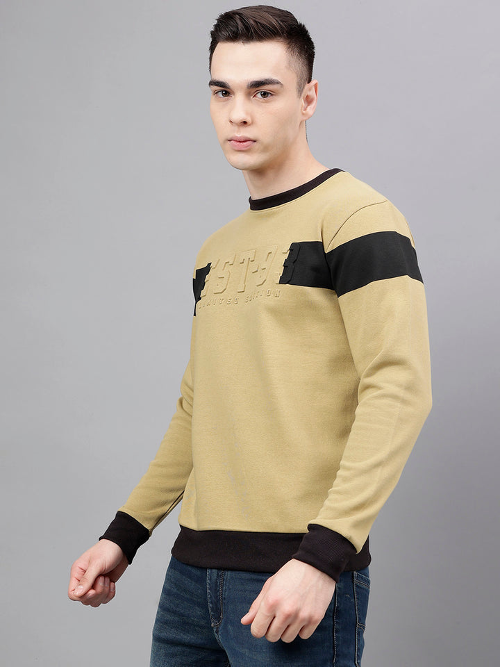 Men Khaki Standard Fit Colourblocked Sweat Shirt