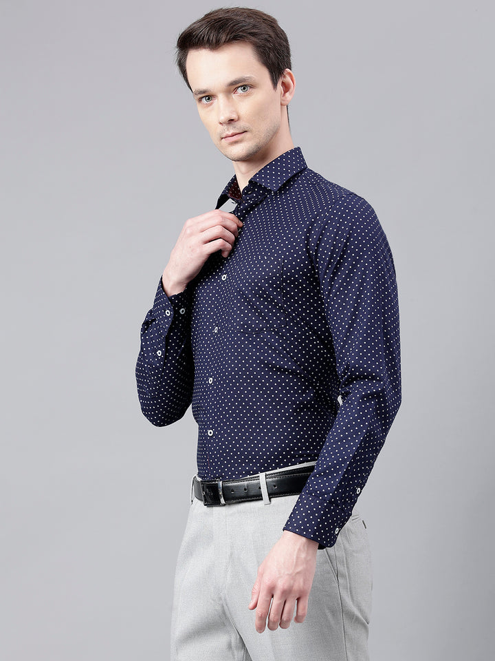 Men Navy Standard Fit Printed Club Wear Shirt