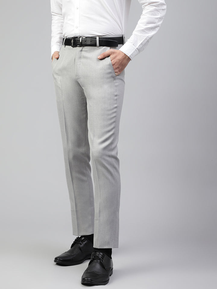 Men Light Grey Regular Fit Solid Mid Rise Formal Trouser