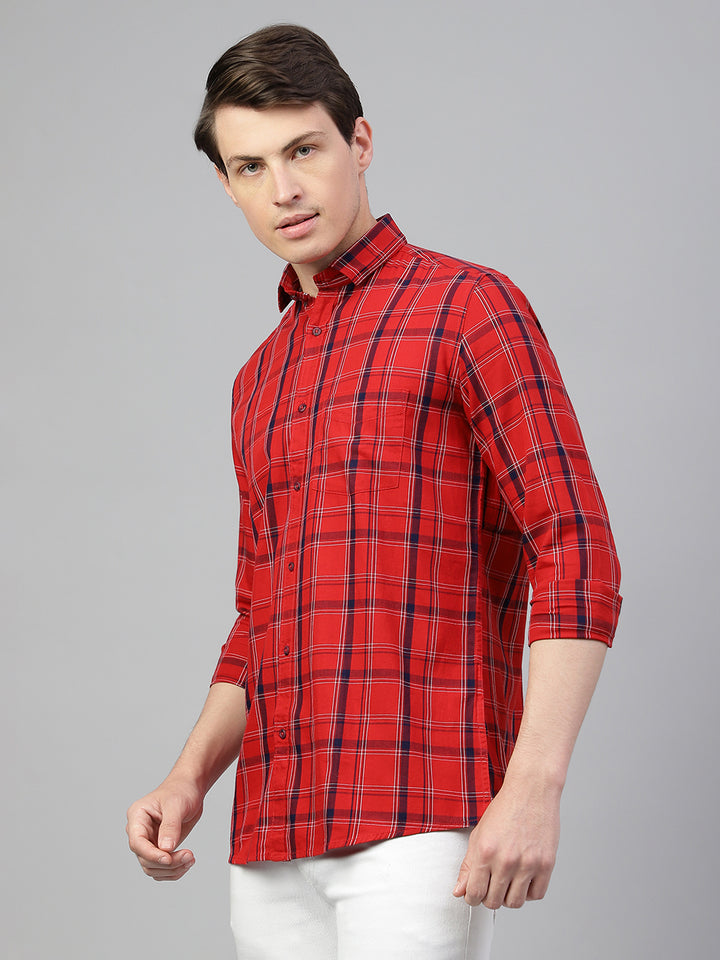 Men Red Regular Fit Checkered Spread Collar Casual Shirt