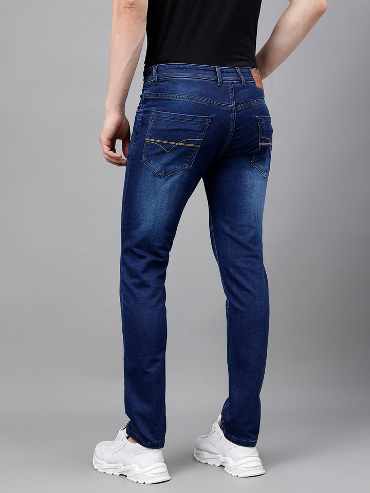 Men Indigo Slim Fit Washed Mid Rise Stretchable Jeans