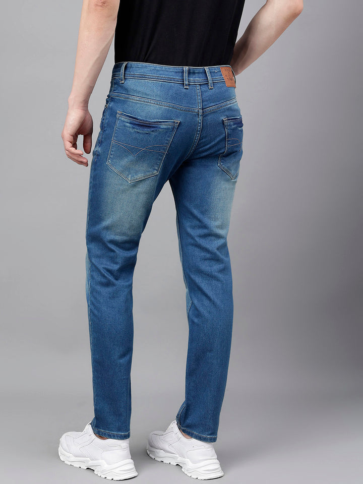 Men Light Blue Slim Fit Washed Mid Rise Stretchable Jeans