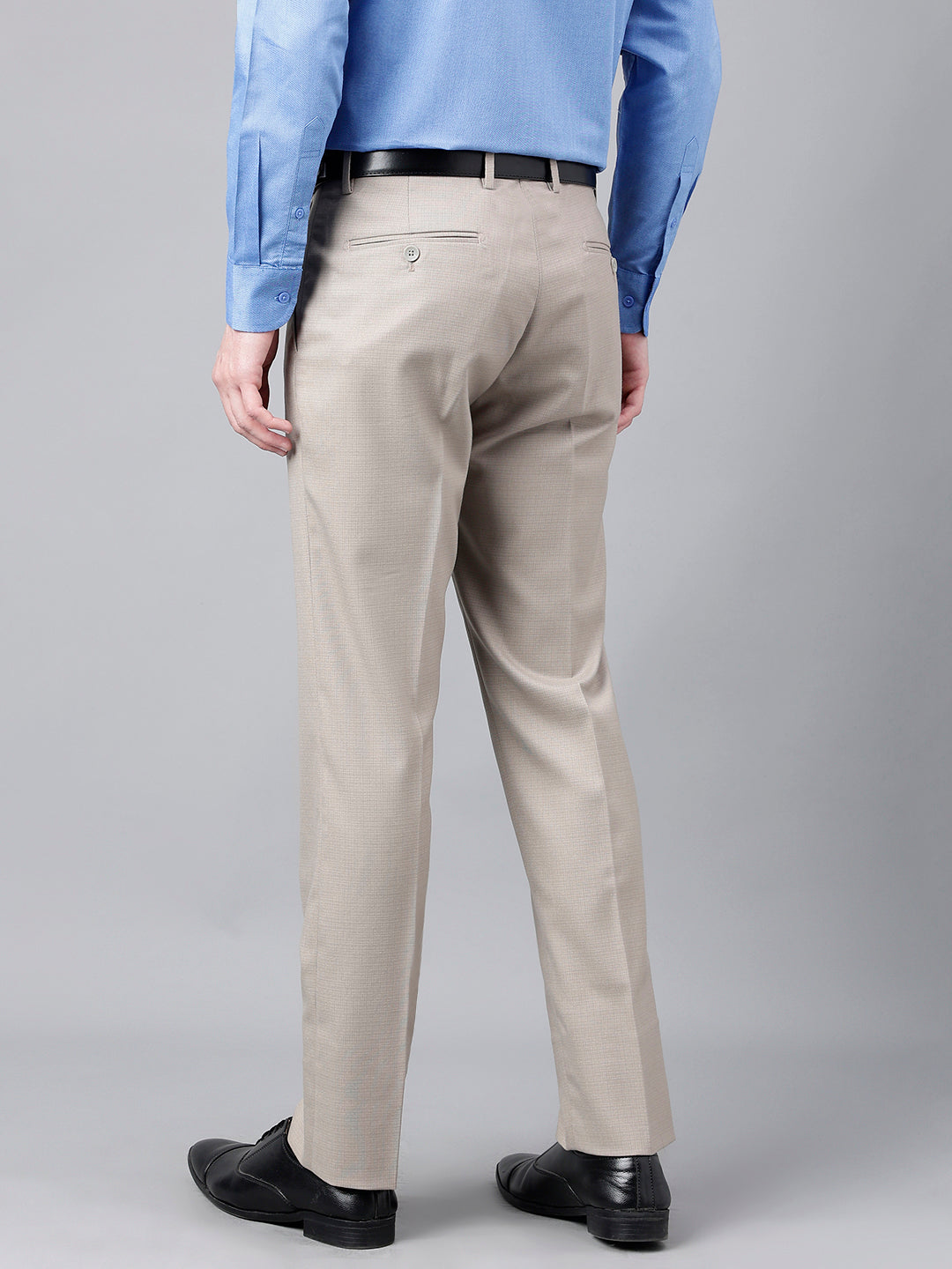 Men Beige Standard Fit Mid Rise Solid Formal Trouser