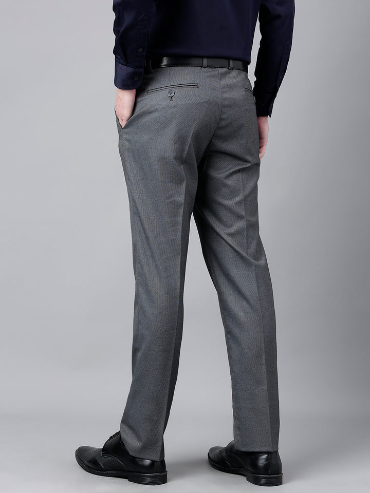 Men Dark Grey Standard Fit Mid Rise Solid Formal Trouser