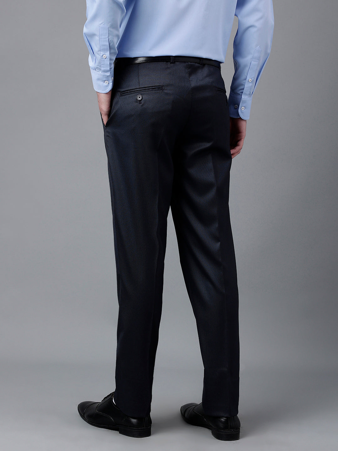 Men Navy Standard Fit Mid Rise Solid Formal Trouser