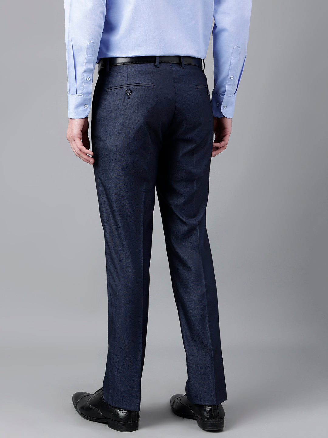 Men Navy Standard Fit Mid Rise Solid Formal Trouser