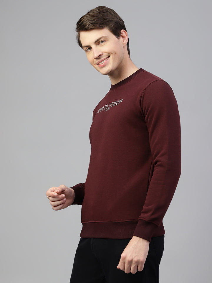 Men Wine Regular Fit Solid Crew Neck Casual Sweat Shirt