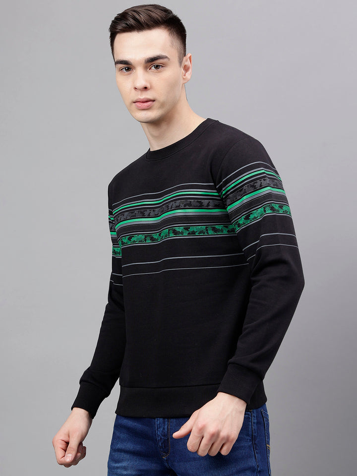 Men Black Standard Fit Striped Sweat Shirt