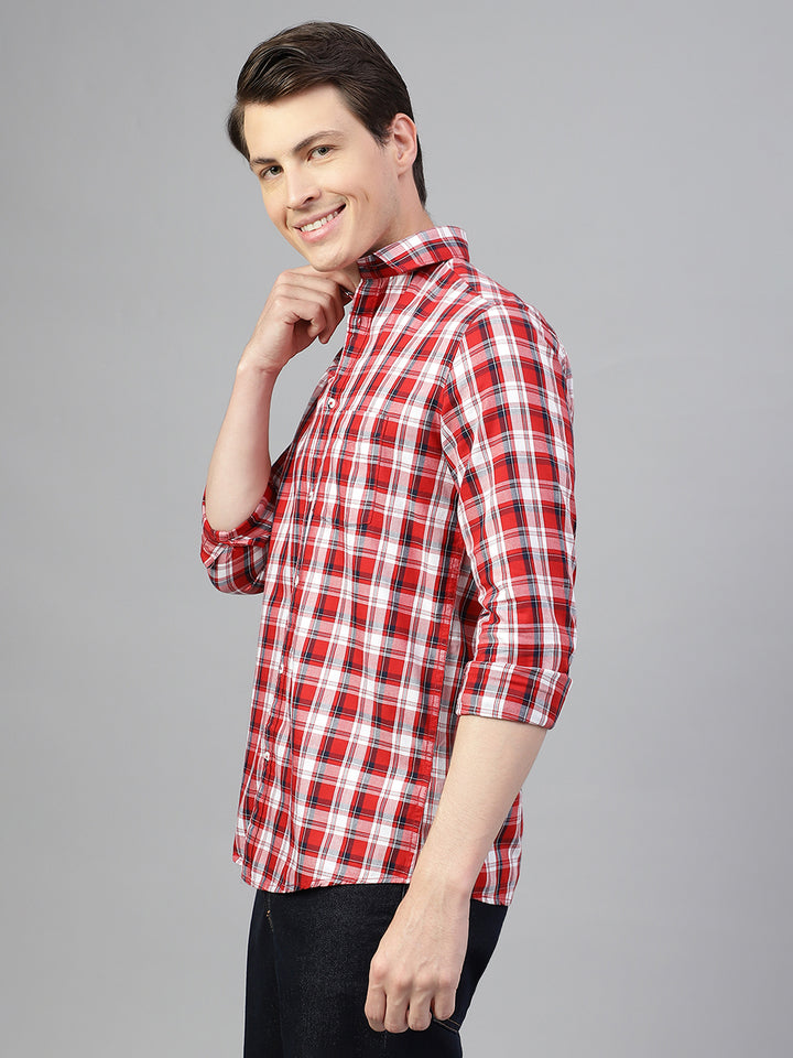 Men Red Regular Fit Checkered Spread Collar Casual Shirt