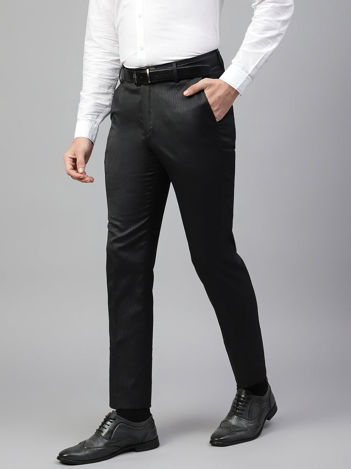 Men Black Regular Fit Solid Mid Rise Formal Trouser