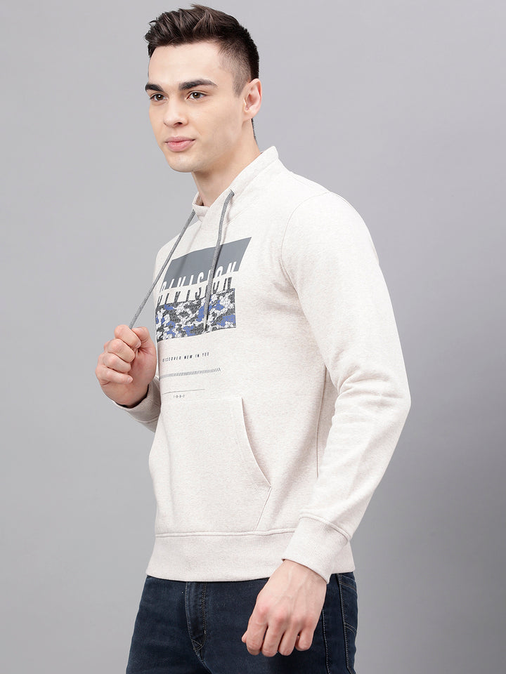 Men Oatmeal Standard Fit Printed Sweat Shirt