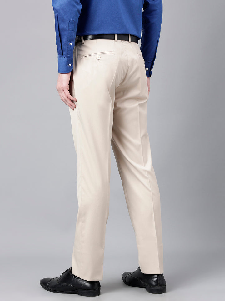 Men Khaki Standard Fit Mid Rise Solid Formal Trouser