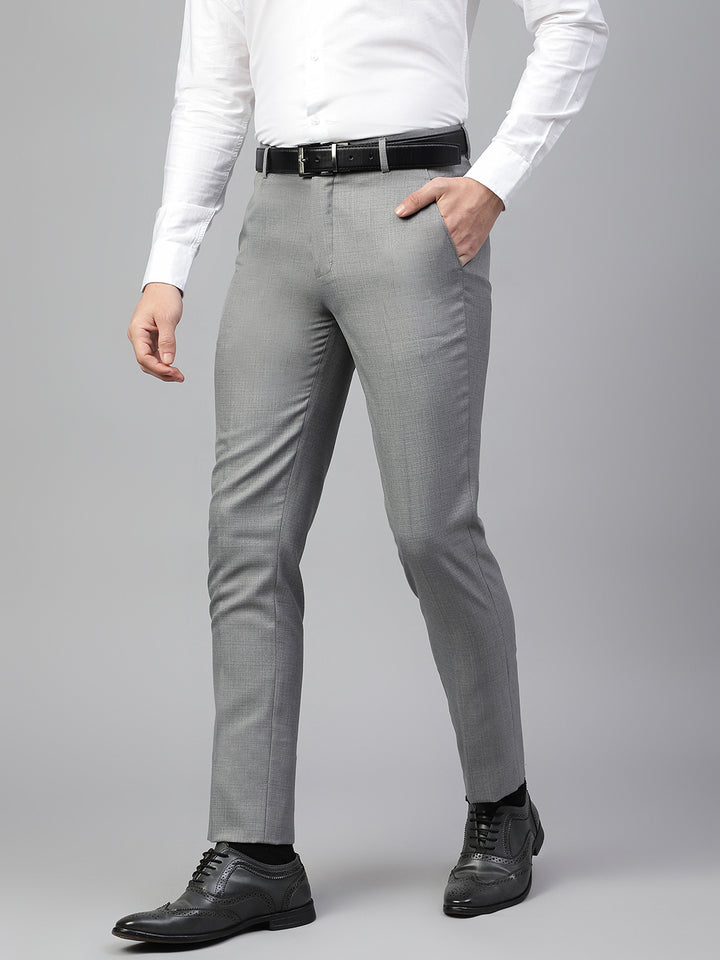 Men Grey Regular Fit Solid Mid Rise Formal Trouser