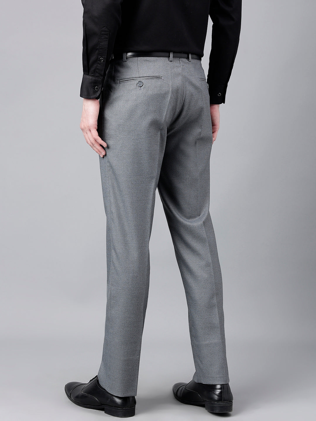 Men Grey Standard Fit Mid Rise Solid Formal Trouser