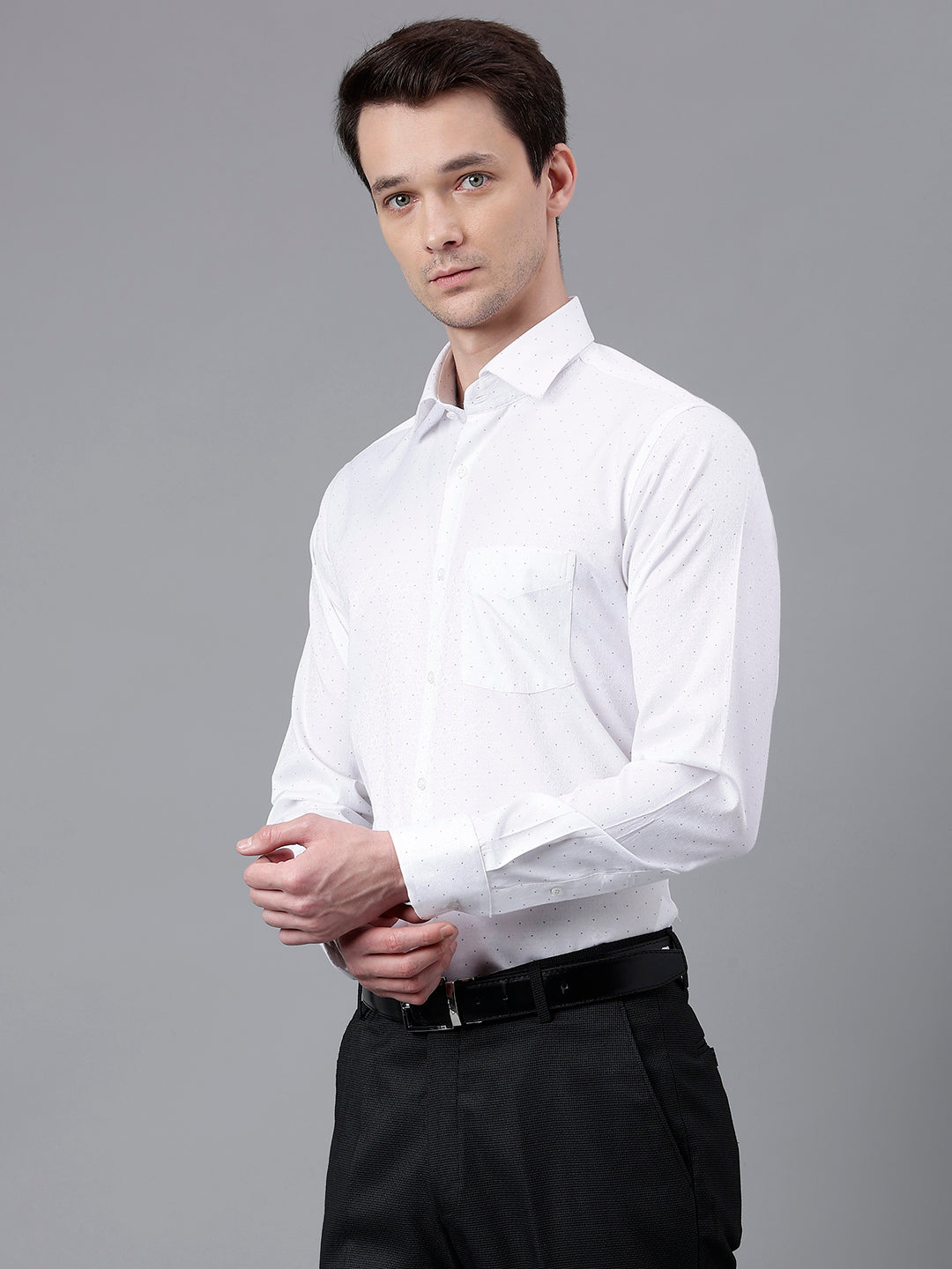 Men White Standard Fit Printed Club Wear Shirt