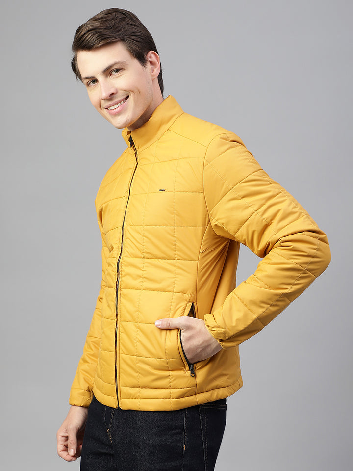 Men Ochre Regular Fit Solid Stand Collar Casual Jacket