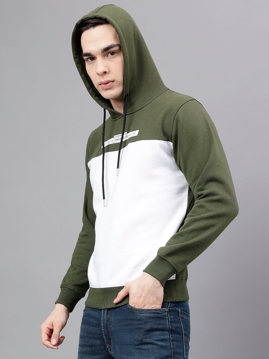 Men Olive Standard Fit Colourblocked Sweat Shirt