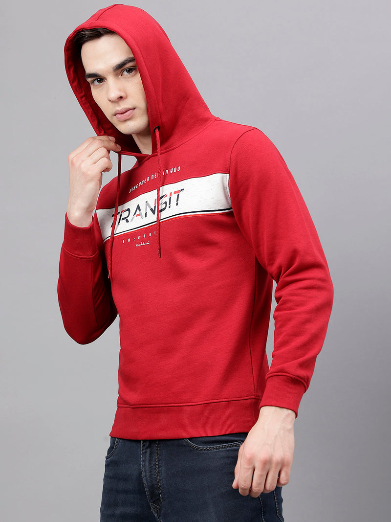 Men Red Standard Fit Solid Sweat Shirt