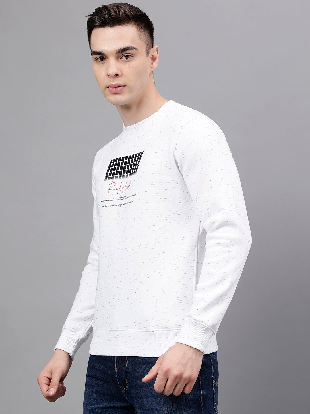 Men Oatmeal Standard Fit Printed Sweat Shirt