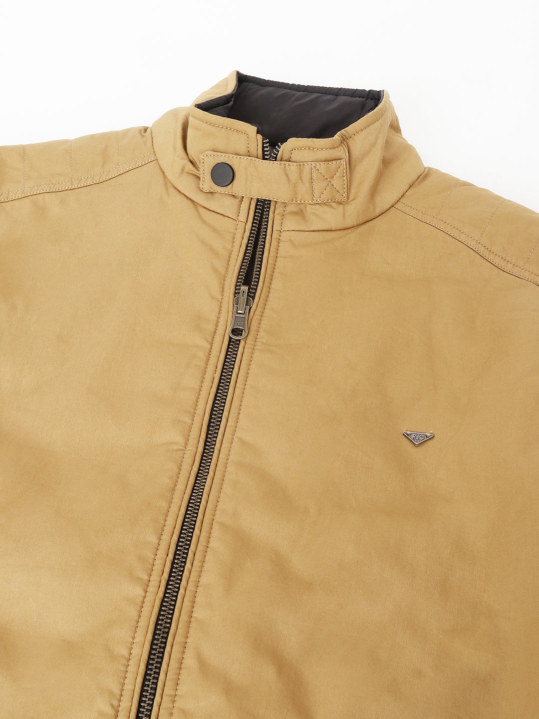 Men Khaki Standard Fit Solid Reversible Jacket