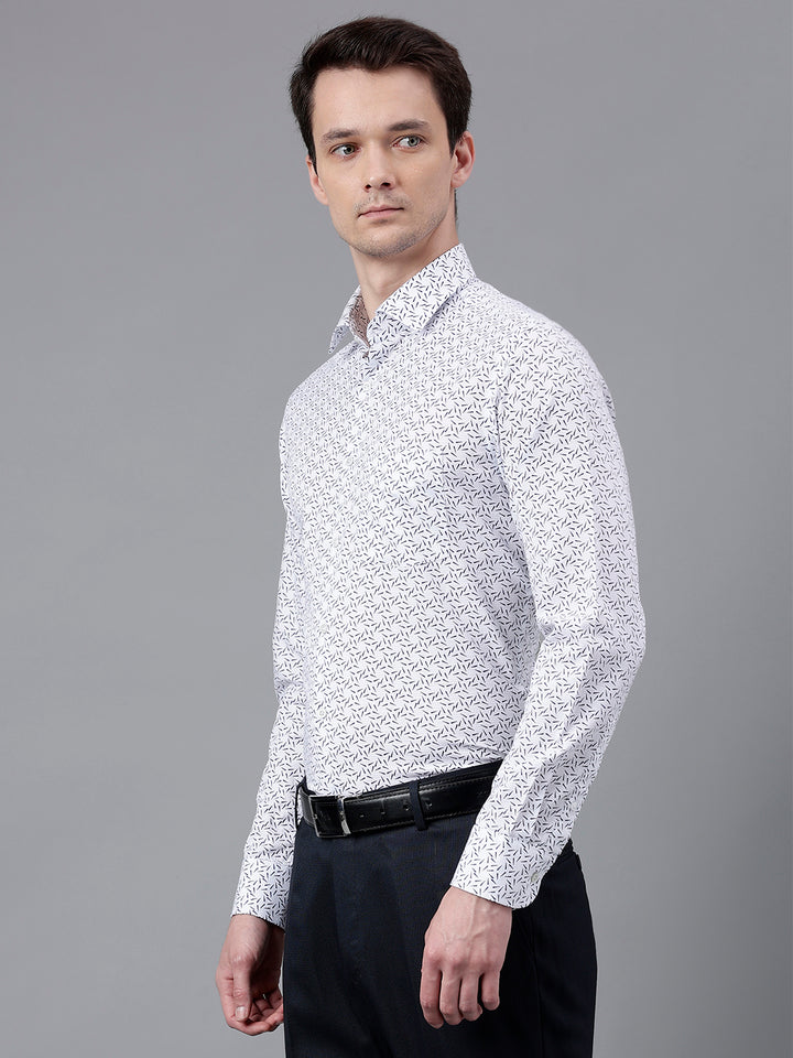 Men White Standard Fit Printed Club Wear Shirt